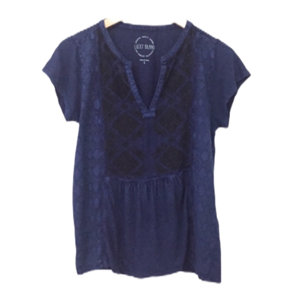 Lucky Brand Navy Blue Embroidered Tunic Size S